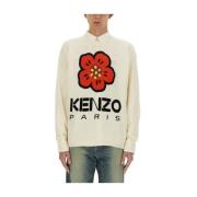 Geborduurde wollen trui met Boke-bloem Kenzo , White , Heren