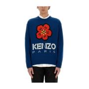 Geborduurde wollen trui met Boke-bloem Kenzo , Blue , Heren