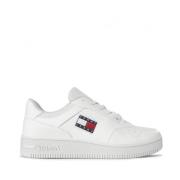 Retro Leren Basket Sneakers Tommy Hilfiger , White , Dames