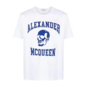 Varsity Skull Grafische T-Shirt Wit Alexander McQueen , White , Heren