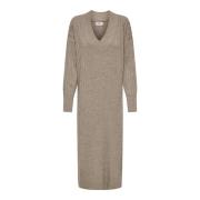 Beige Midi V-Hals Jurk Only , Brown , Dames