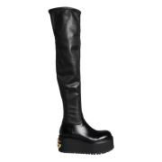 Zwarte Leren Logo Kniehoge Laarzen Schoenen Dolce & Gabbana , Black , ...