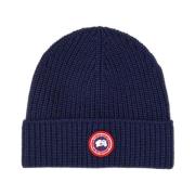 Merino Wol Beanie Muts Gemaakt in Italië Canada Goose , Blue , Heren