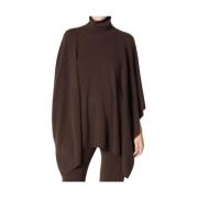 Oversized Turtle Neck Cape Jumper Sminfinity , Brown , Dames