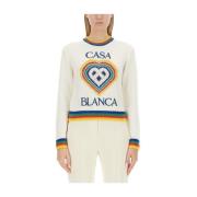 Logo Jersey met Cropped Fit Casablanca , White , Dames