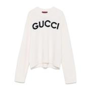 Witte Wol Gebreide Logo Sweater Gucci , White , Dames