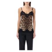 Leopard Lingerie-Style Top Ss23 Dolce & Gabbana , Brown , Dames