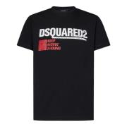 Zwart Katoenen Jersey T-Shirt met Bedrukte Letters Dsquared2 , Black ,...