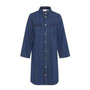 Denim Jurk met Overhemdkraag en Zakken Saint Tropez , Blue , Dames