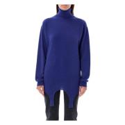 Blauwe Gebreide Details Sweater Aw24 Saint Laurent , Blue , Dames