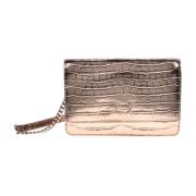 Wallet in platinum laminated crocodile Baldinini , Yellow , Dames