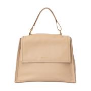 Beige Leren Dames Tas met Stiksels Orciani , Beige , Dames