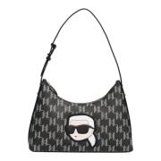 Monogram Hobo Tas met Logo Patroon Karl Lagerfeld , Black , Dames