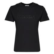 Zwarte Katoenen T-shirt met Ronde Kraag Moncler , Black , Dames