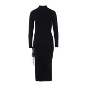 Gerimpelde Merino Midi Jurk in Zwart Michael Kors , Black , Dames