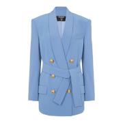 Crepe jasje met sjaalkraag Balmain , Blue , Dames