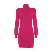 Hoge hals rib jurk viscose mix YES ZEE , Pink , Dames