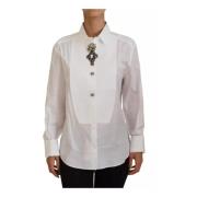 Kristalversierde Witte Katoenen Top Dolce & Gabbana , White , Dames