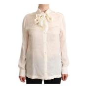 Zijden Ascot Kraag Witte Blouse Dolce & Gabbana , Beige , Dames