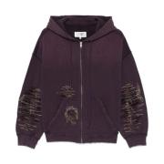 Paarse Distressed Katoenen Sweater met Rits MM6 Maison Margiela , Purp...