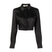 Zwarte Crepe Shirt Fendi , Black , Dames