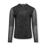 Hoge Hals Leo Print Top Only , Black , Dames