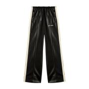 Zwarte leren wijde broek Palm Angels , Black , Dames