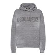 Logo Versierde Grijze Sweater Hoodie Dsquared2 , Gray , Heren