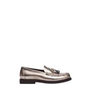 Metallic Leren Loafers met Kwast Ketting Brunello Cucinelli , Gray , D...