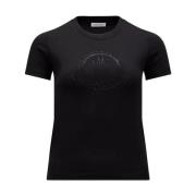 Zwart T-shirt met kristallogo Moncler , Black , Dames