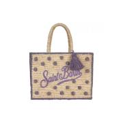 Beige Natuurlijke Raffia Colette Tas met Lila Stippen Saint Barth , Be...