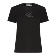 Katoenen T-shirt met korte mouwen en logo Calvin Klein , Black , Dames