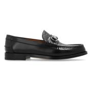 Zwarte Leren Platte Schoenen met GG-Detail Gucci , Black , Heren