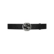 Zwart GG Jumbo Leren Riem Gucci , Black , Heren