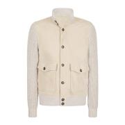 Shearling jas met gebreide mouwen Eleventy , Beige , Heren