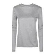 Lange mouw ronde hals Tencel katoenen T-shirt Eleventy , Gray , Dames