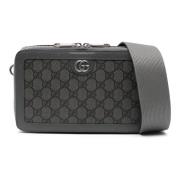 Grijze leren schoudertas met dubbele G Gucci , Gray , Heren