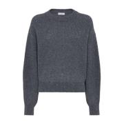 Pailletversierde Crew Neck Sweater Brunello Cucinelli , Gray , Dames