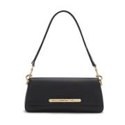 Zwarte Leren Schoudertas met Logo Lanvin , Black , Dames