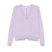 Paarse Gebreide V-Hals Trui Lanvin , Purple , Dames