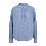 Blauwe Jacquard Blouse met Ballonmouwen Freequent , Blue , Dames