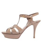 Pre-owned Leather sandals Yves Saint Laurent Vintage , Beige , Dames