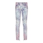 Denim biker jeans met een palmboomprint Balmain , Blue , Heren