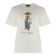 Geribbelde Katoenen Crew-Neck T-shirt Ralph Lauren , Beige , Dames