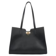 Dames Zwarte Leren Shopper Tas met Gouden Hardware Er00115797 Estro , ...