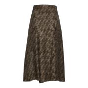 FF Motif Twill Midi Rok Fendi , Black , Dames