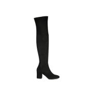 Zwarte Stretch Suède Overknee Laarzen Parallele , Black , Dames