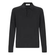 Lange mouw poloshirt in kasjmier wolmix Laneus , Black , Heren