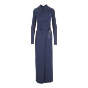 Navy Bloemen Geborduurde Maxi Jurk Giorgio Armani , Blue , Dames