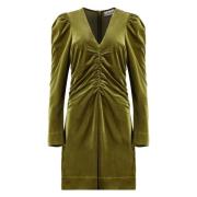 Fluwelen Korte Jurk met Gerimpeld Detail Ganni , Green , Dames